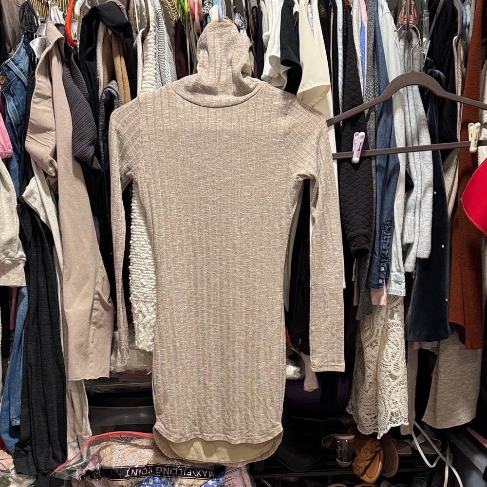 Elegant Beige Turtleneck Dress
